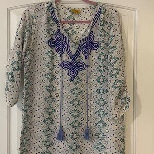 Roberta Roller Rabbit Blue and Green Silk Tunic SIZE XSMALL